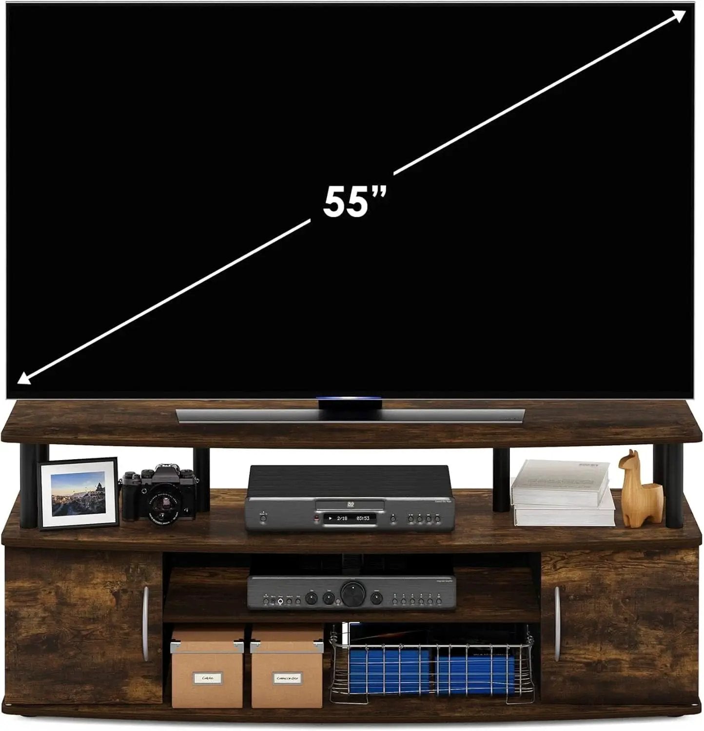 Jaya Amber Pine TV Stand for 55 Inch TV Open Shelves Black from PriceLows™