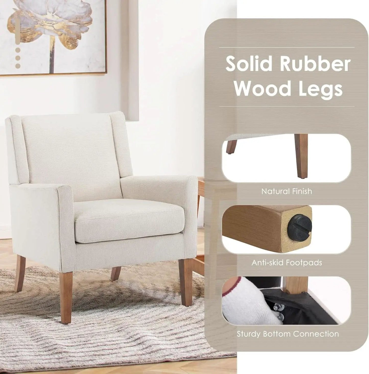 Beige Wingback Chairs With Wood Legs For Living Room from PriceLows™