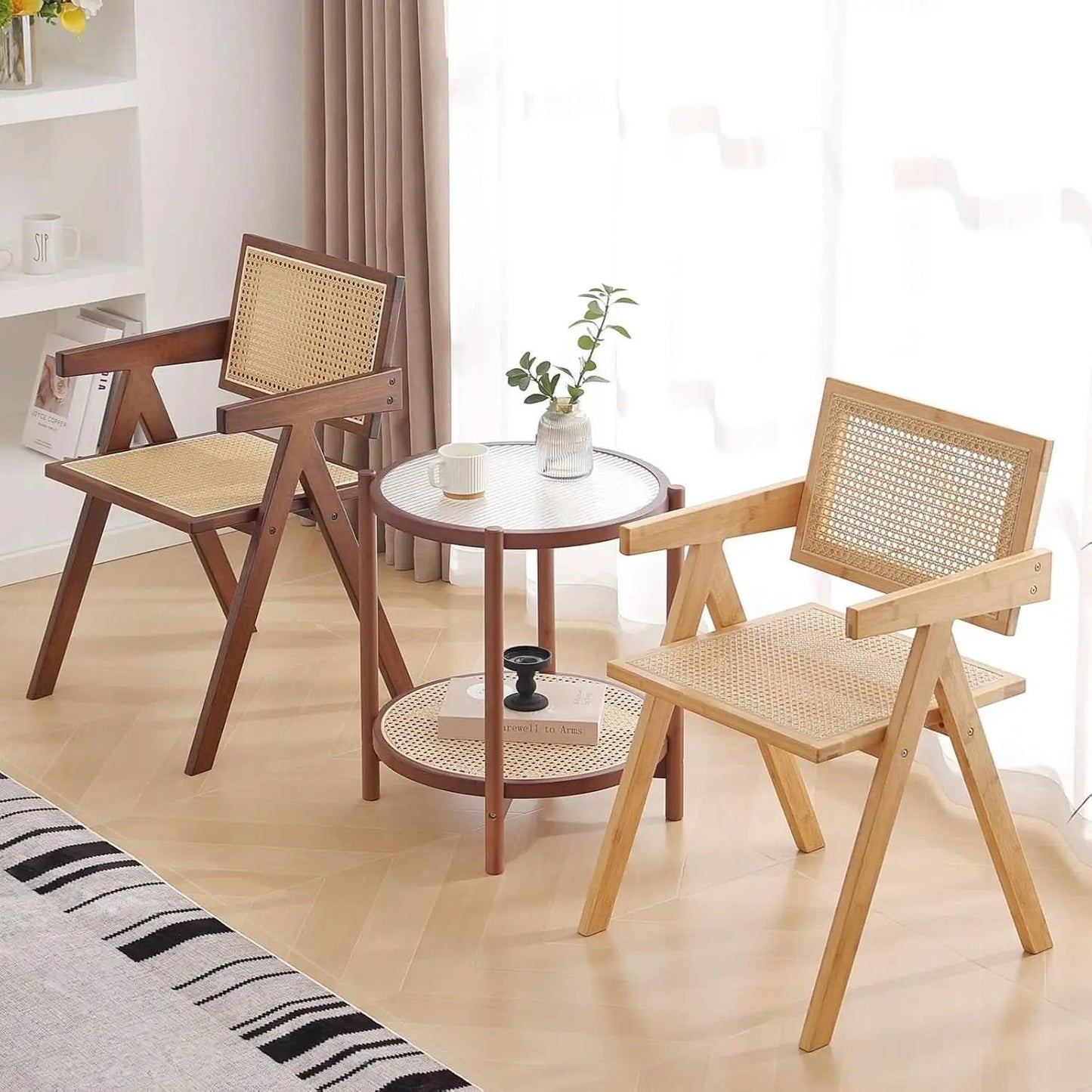 Walnut Rattan Dining Chairs Set Of 2 Ergonomic Back from PriceLows™
