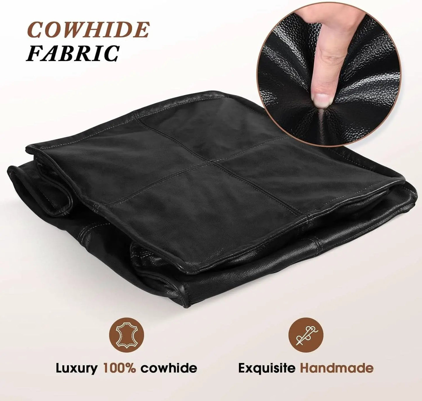 Genuine Full Grain Leather Ottoman Memory Foam Pouf Black from PriceLows™