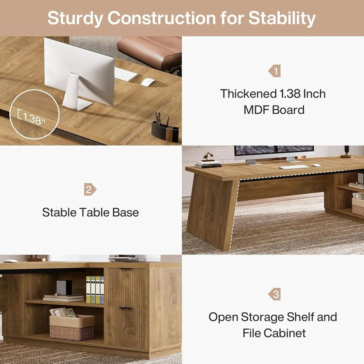 Executive Corner Desk 78 Inch Drawers Brown Shelves from PriceLows™