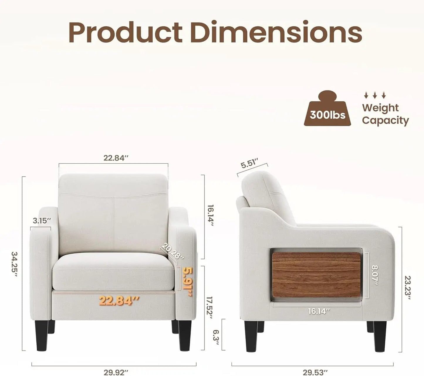 Beige Upholstered Accent Chair Foldable Table Home from PriceLows™