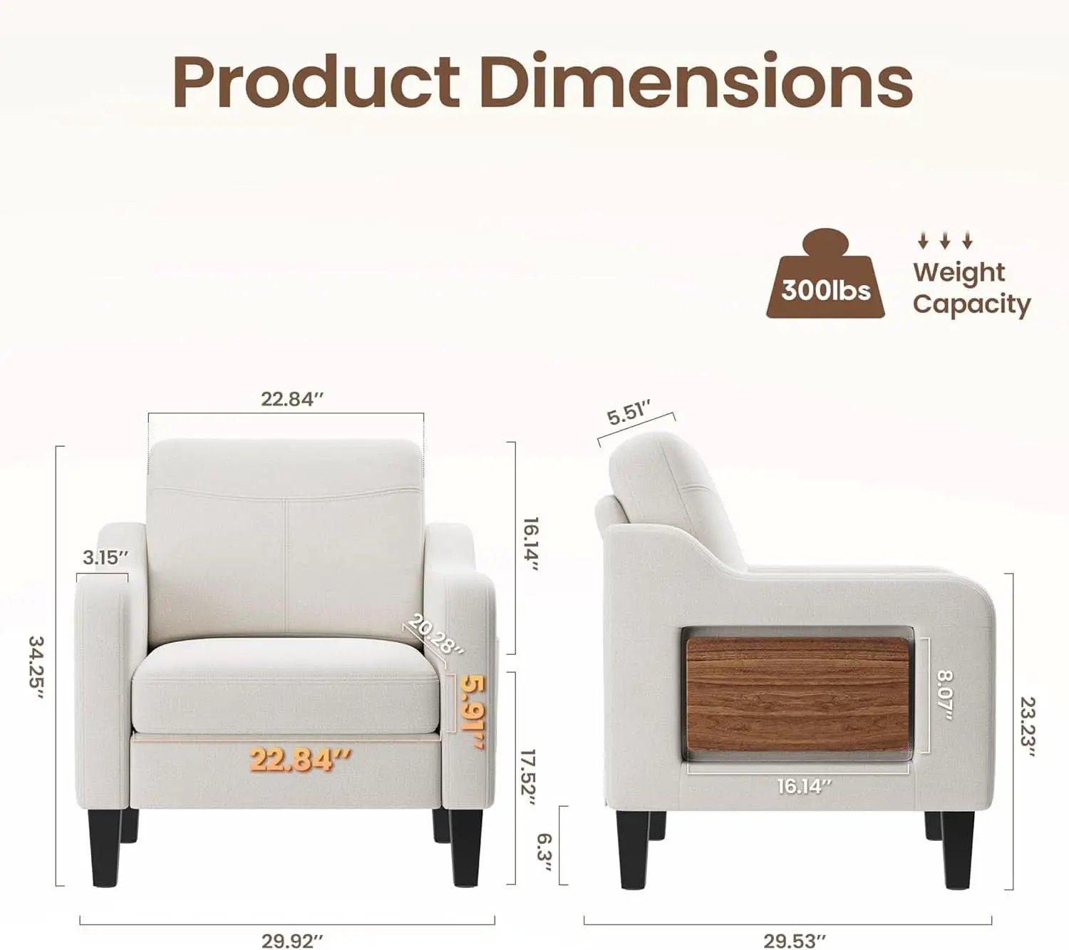 Beige Upholstered Accent Chair Foldable Table Home from PriceLows™