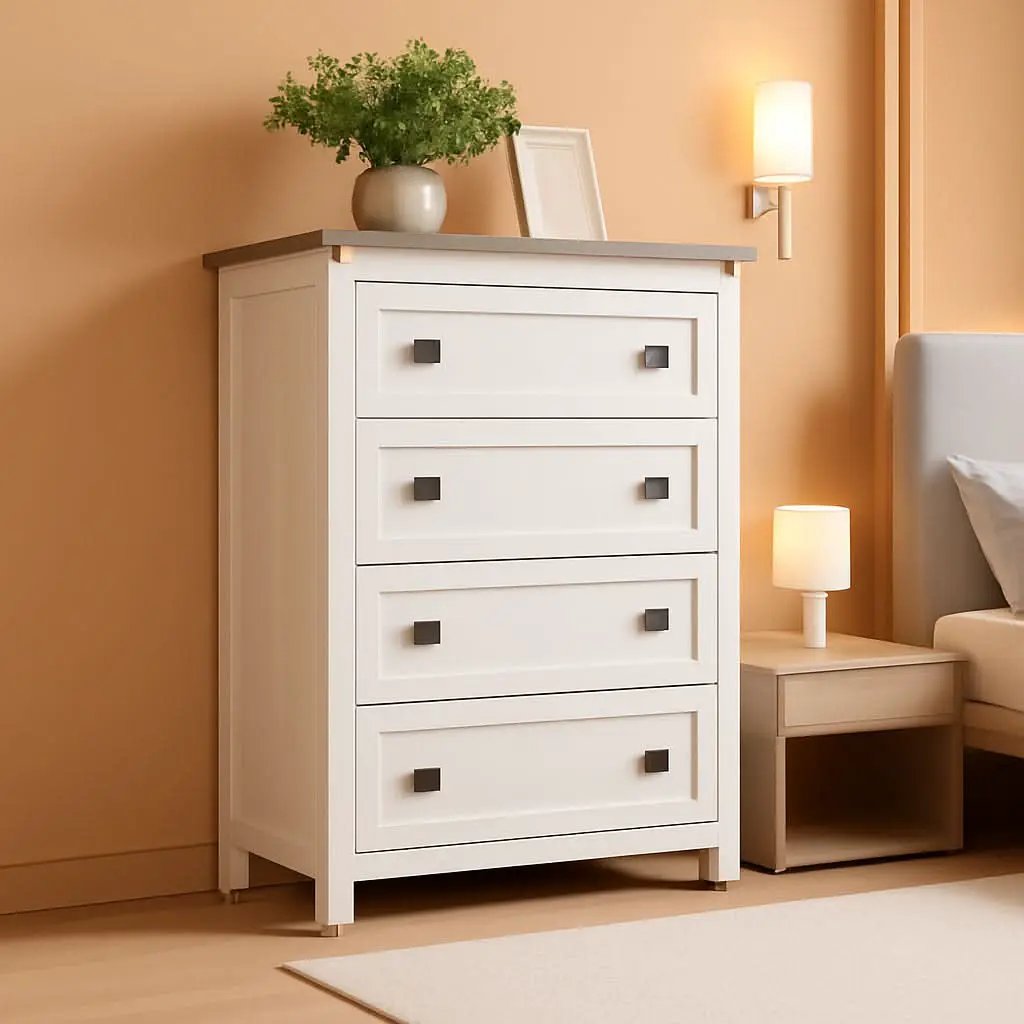 Antique White Rustic 5 Drawer Dresser For Bedroom Storage from PriceLows™