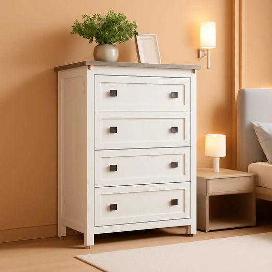 Antique White Rustic 5 Drawer Dresser For Bedroom Storage from PriceLows™