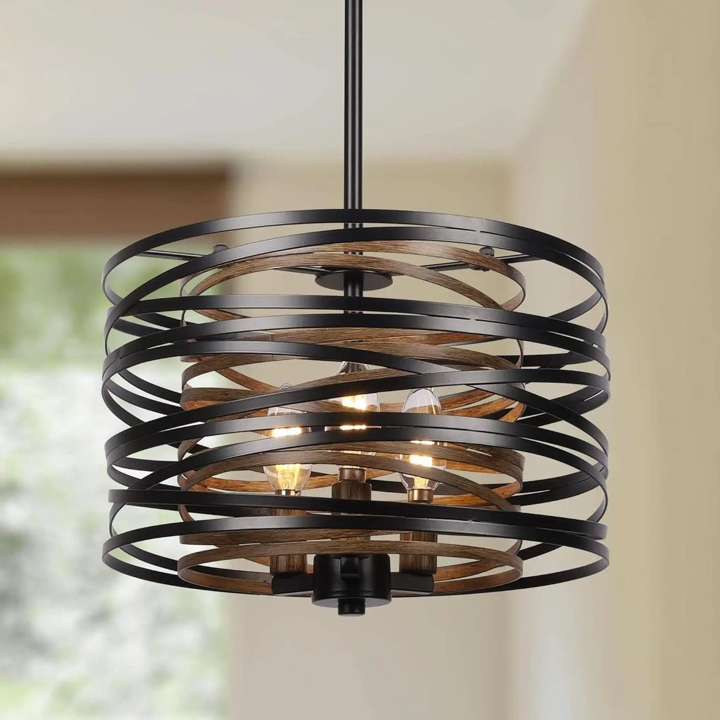 12.6 Rustic Farmhouse Three Light Drum Chandelier Black from PriceLows™