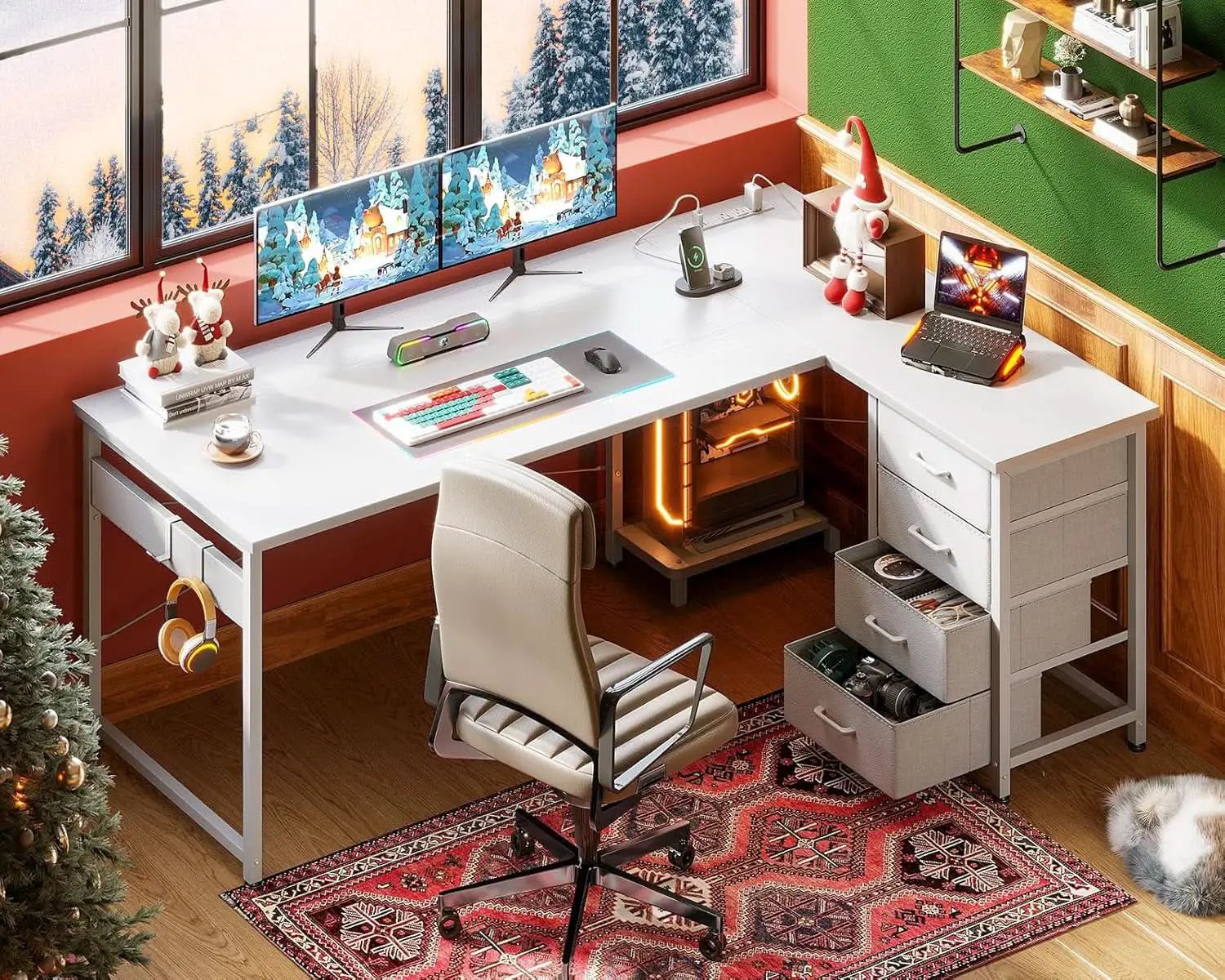 L Shaped Desk 61 Inch With USB Ports For Home Office from PriceLows™