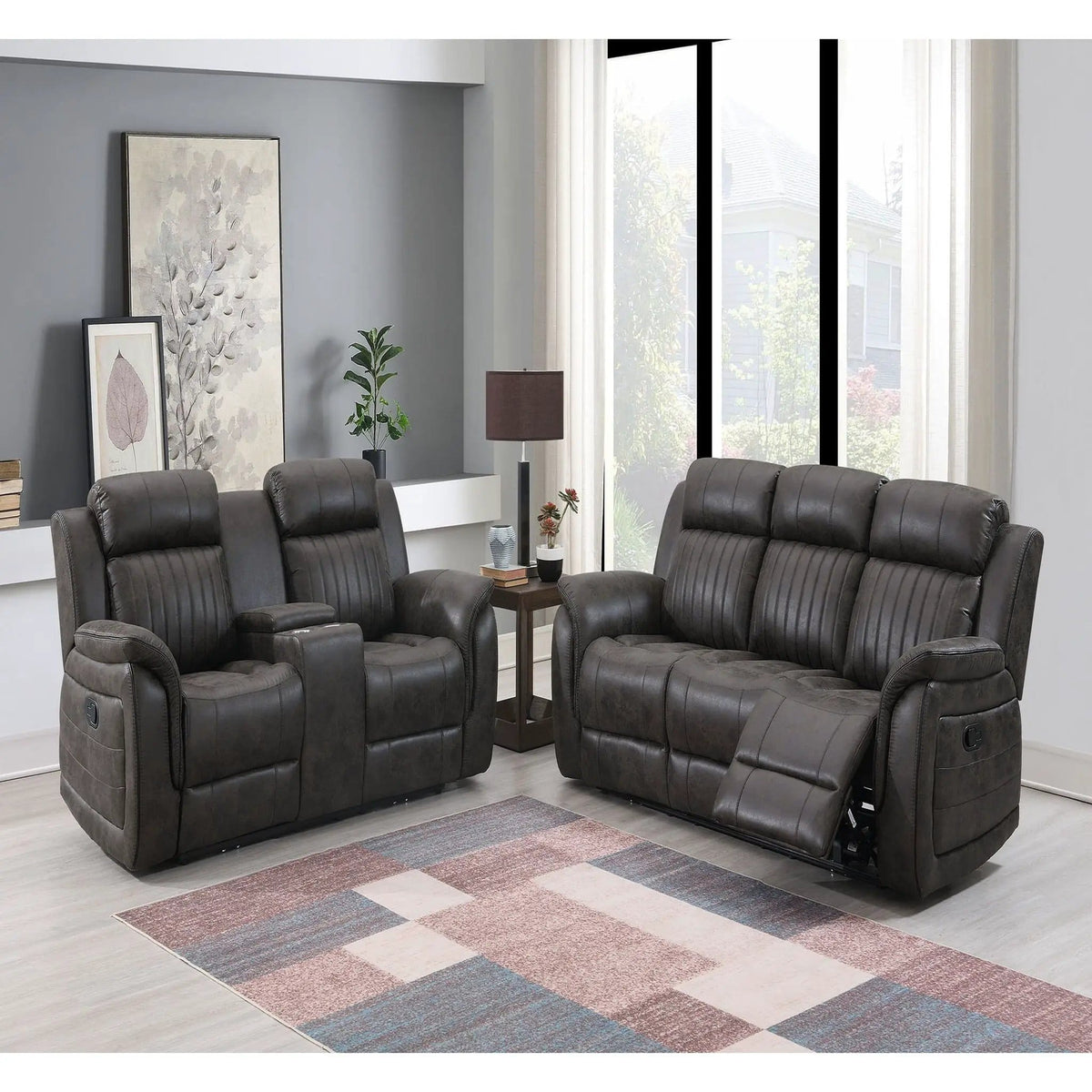 Steban Transitional Style Living Room Set Reclining Sofa & Loveseat | Reclining Sofa & Loveseat | Fabric | Living Room