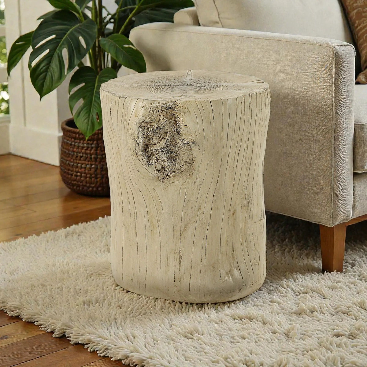 Gene Fiber Concrete Accent Table | Brown Finish | Round Fixed Top | Engineered Stone