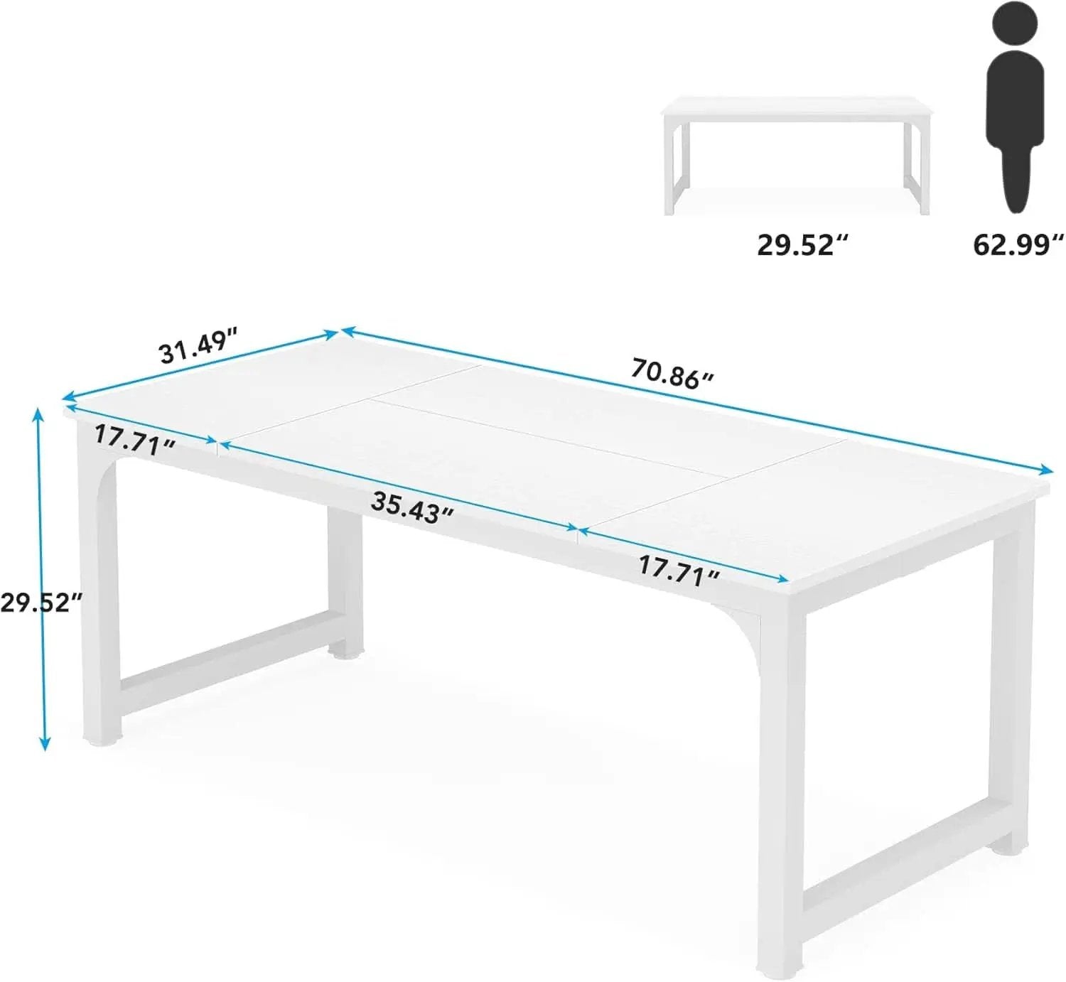 70 Inch White Executive Desk For Home Office Workspace from PriceLows™