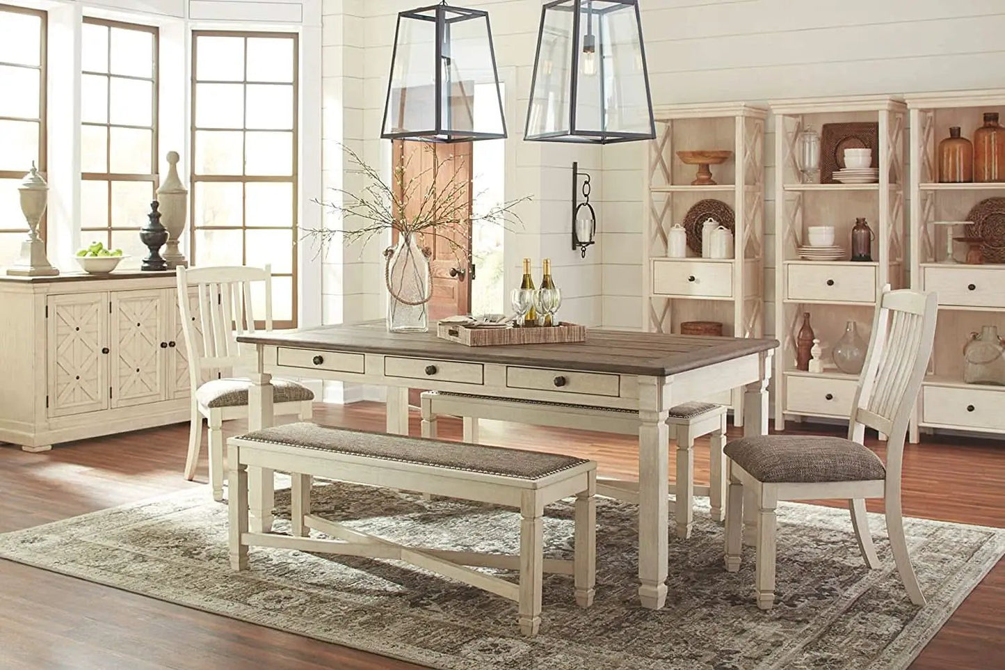 Bolanburg Upholstered Dining Bench Antique White Finish from PriceLows™