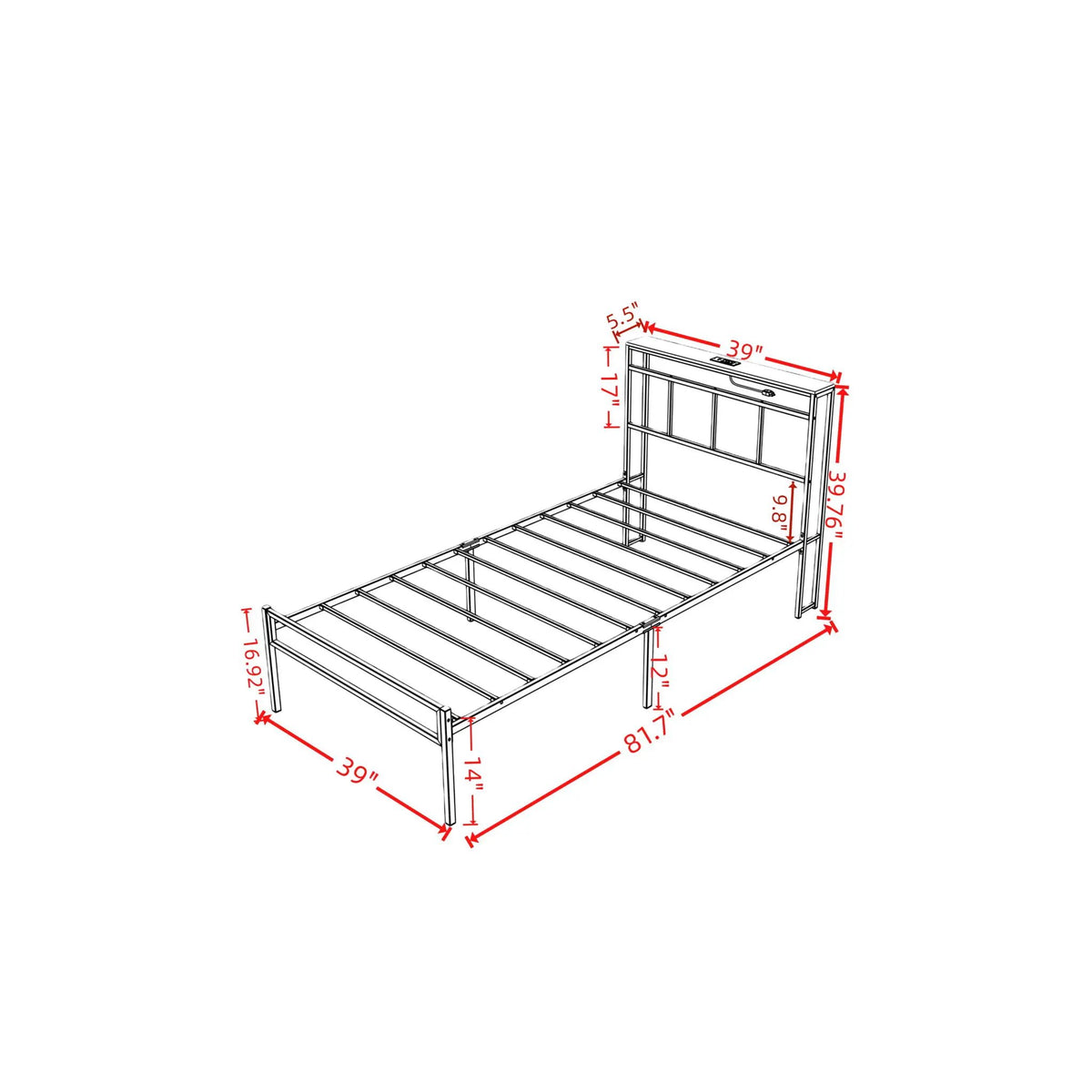 Platform Bed Frame With Storage Headboard | USB C Charging Station | RGB LED Light Strip | 81 Inch Length