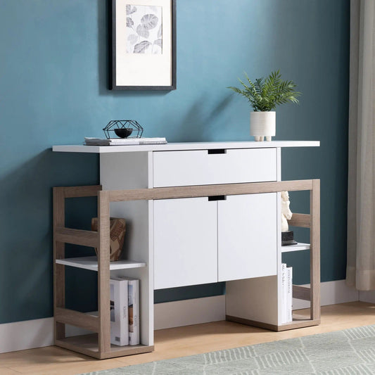 Kitchen Buffet Cabinet | 4 Open Shelves | Two Door Cabinets | White And Dark Taupe