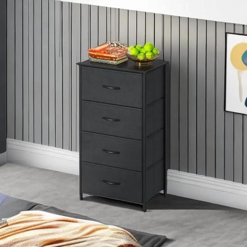Black Textured Fabric Dresser With Four Deep Drawers from PriceLows™