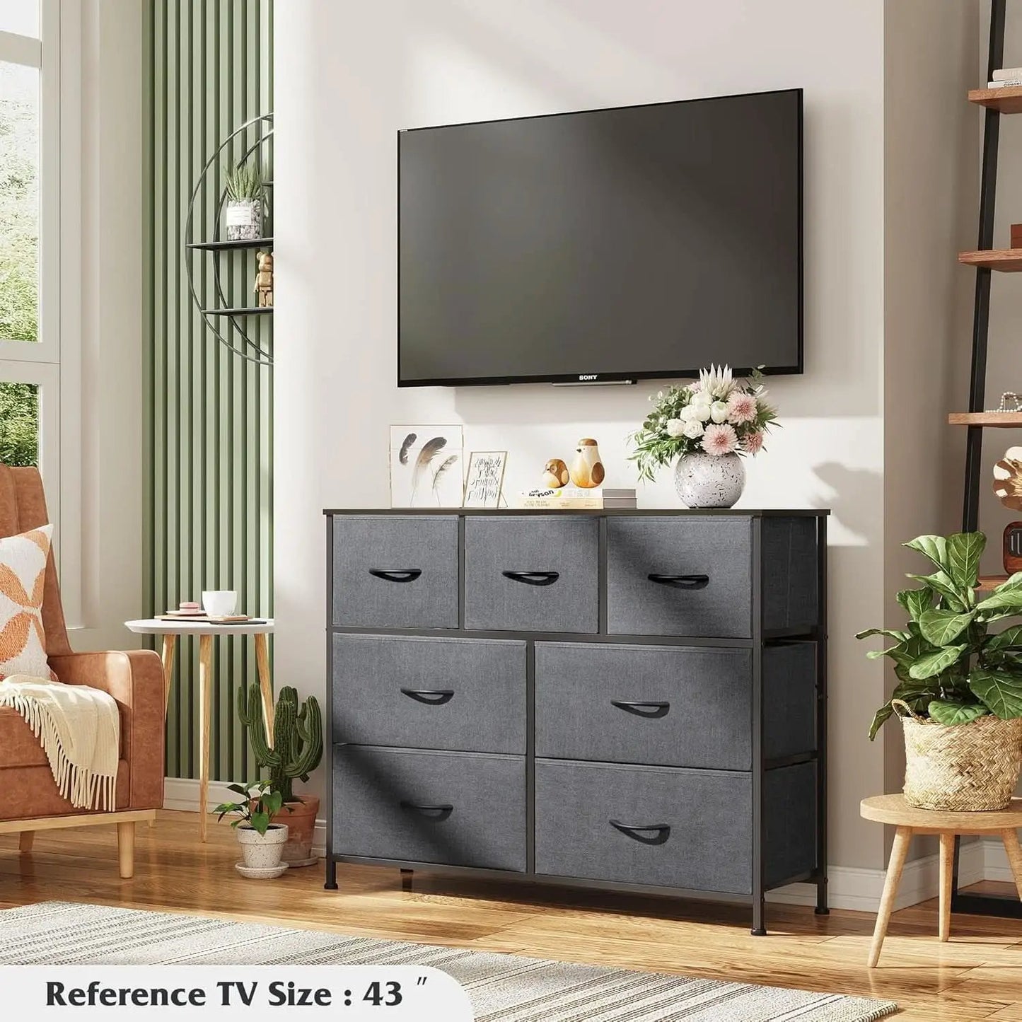 Dark Grey Dresser TV Stand With Fabric Drawers For 45 Inch TV from PriceLows™