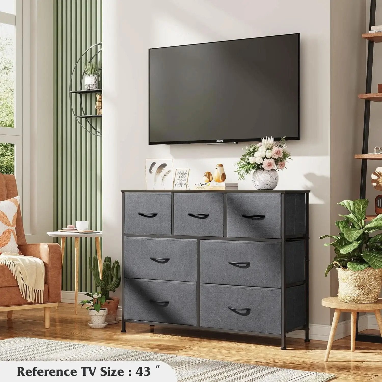 Dark Grey Dresser TV Stand With Fabric Drawers For 45 Inch TV from PriceLows™