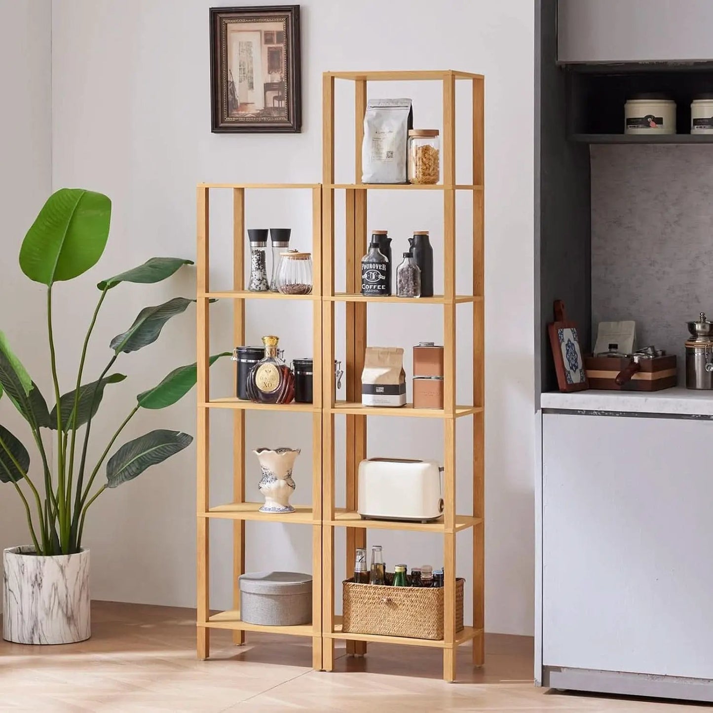 66In Tall 6 Tier Narrow Wood Bookcase Slim Shelf Living Room from PriceLows™