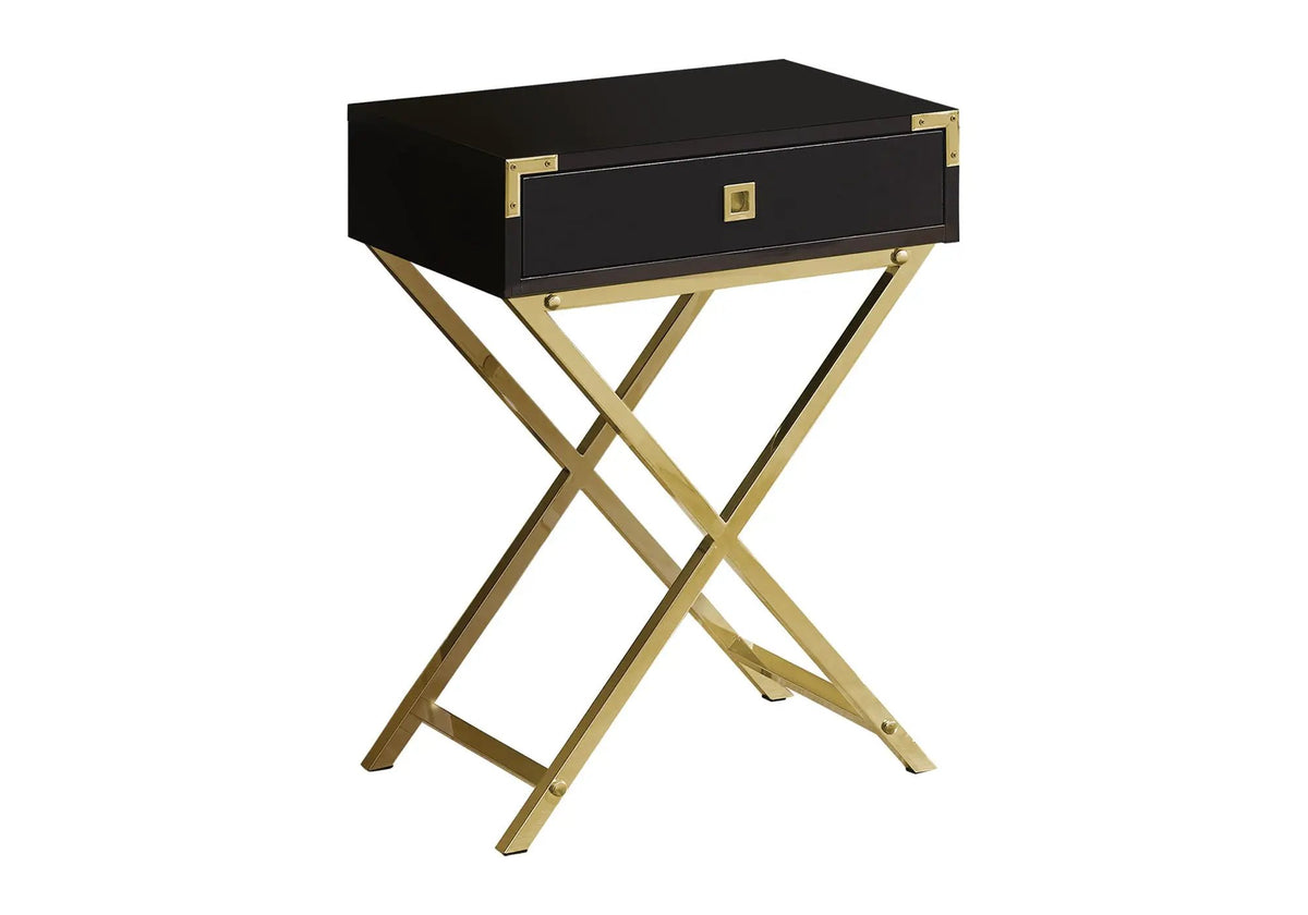 Accent Side Table | Stylish Rectangular Top | Drawer On Metal Glides | Metal Legs
