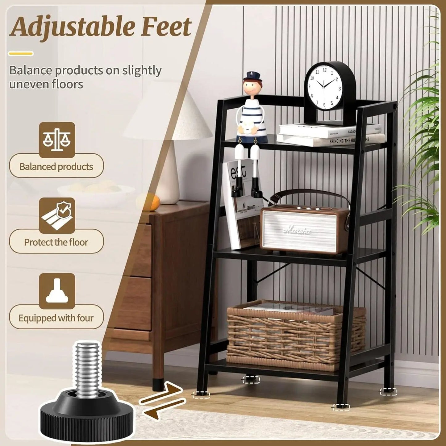3 Tier Bookshelf Black Steel Frame For Living Room from PriceLows™