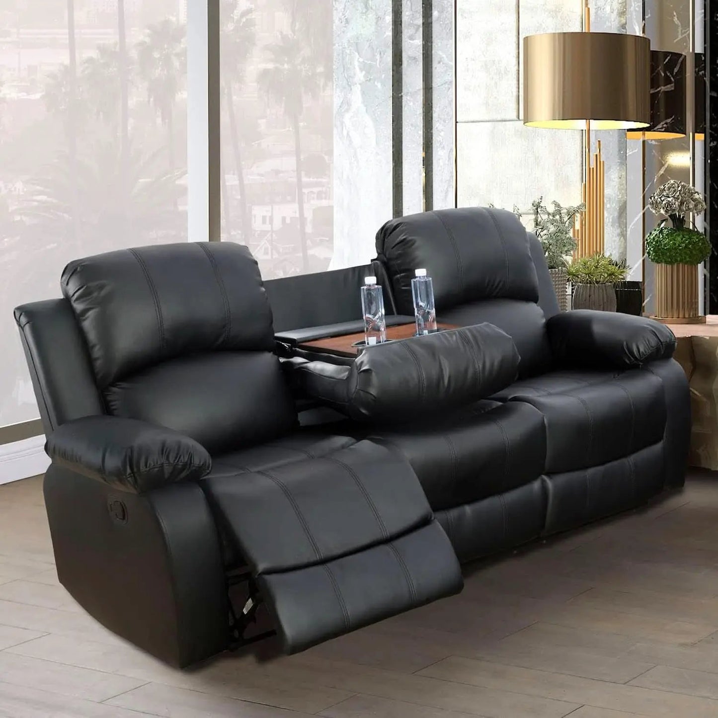 Black Living Room Recliner Set With Love Seat And Sofa from PriceLows™