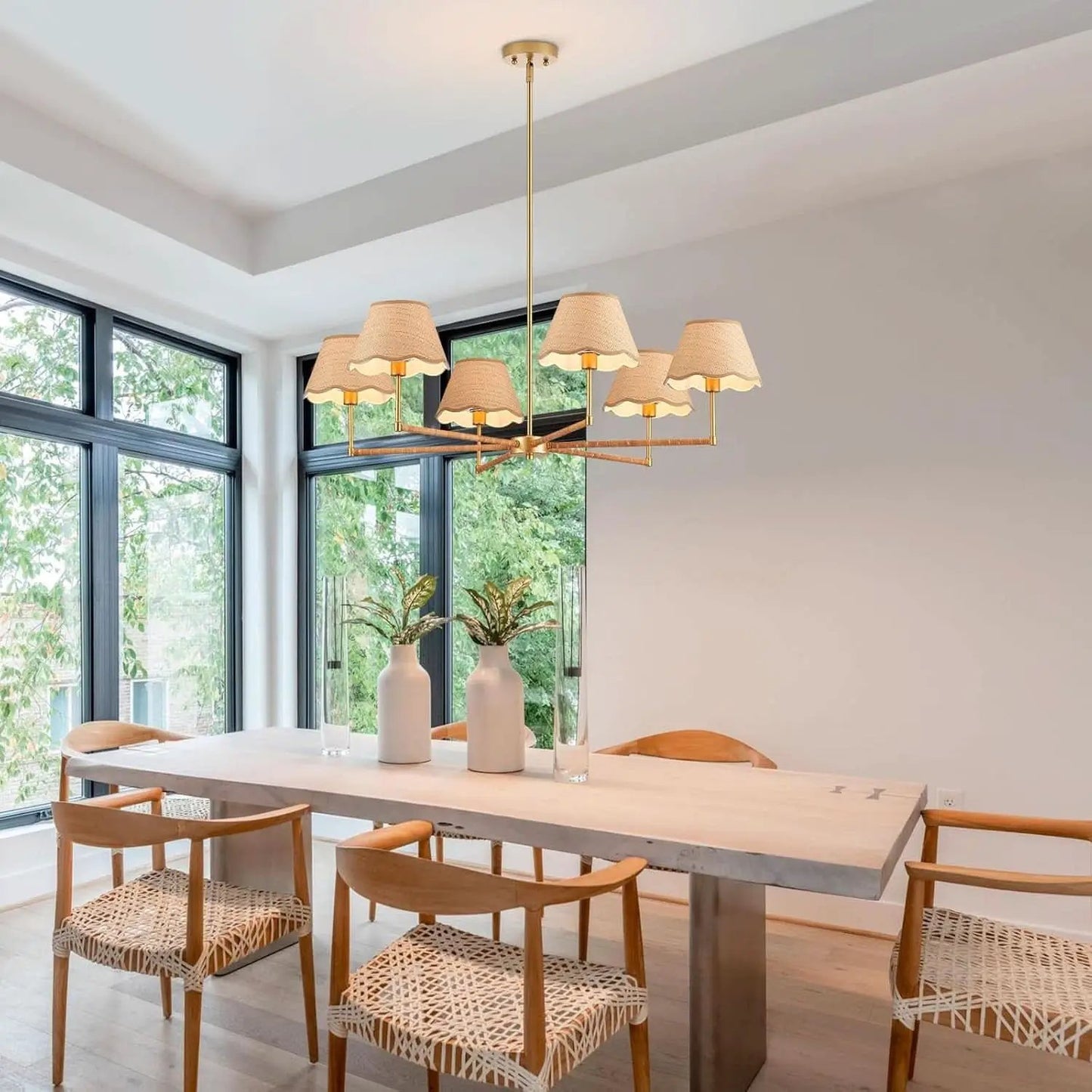 39 Inch Boho Rattan Chandelier Pendant Light 6 Lights from PriceLows™