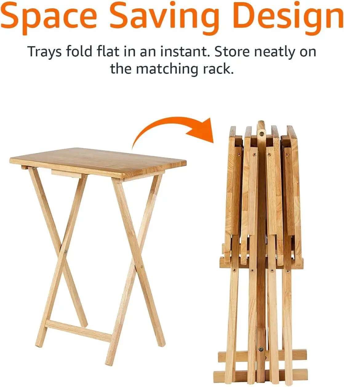 TV Dinner Tray Table Set of 4 With Storage Rack Natural from PriceLows™