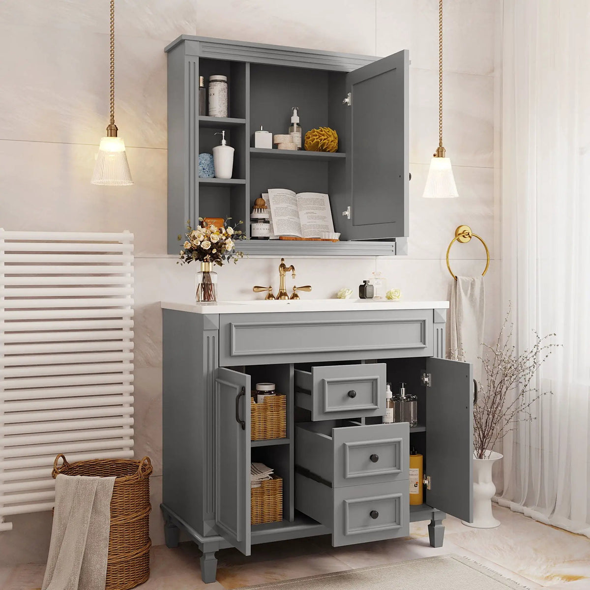 Bathroom Vanity With Top Sink | Mirror Cabinet Included | 2 Soft Closing Doors | 2 Drawers