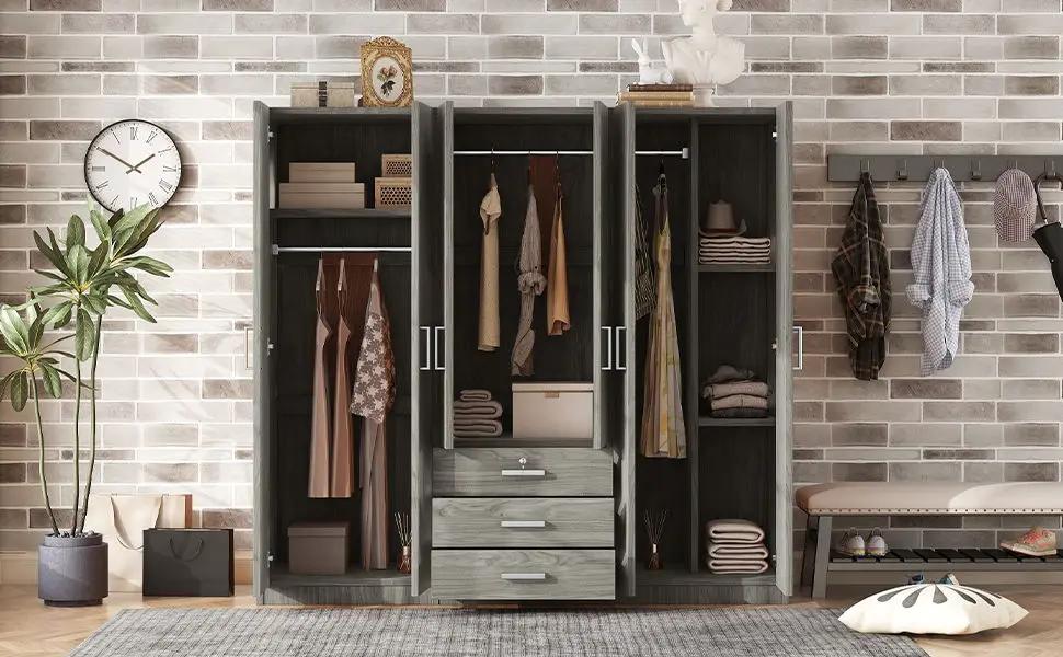 6 Door Wardrobe | Bedroom Storage | Big Drawers | 70.9 Inch Width