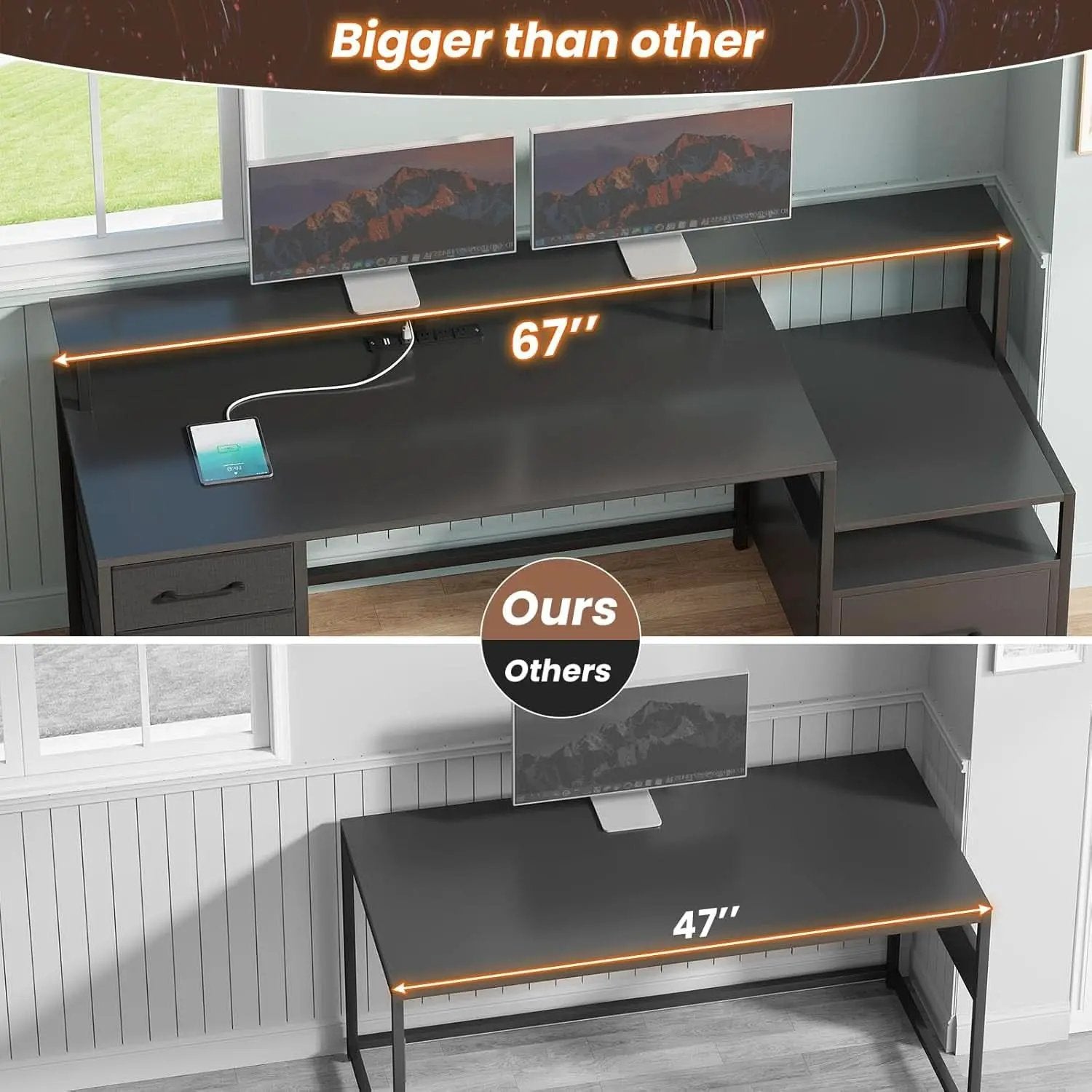 66 Inch Computer Desk 5 Drawers For Home Office Workspace from PriceLows™