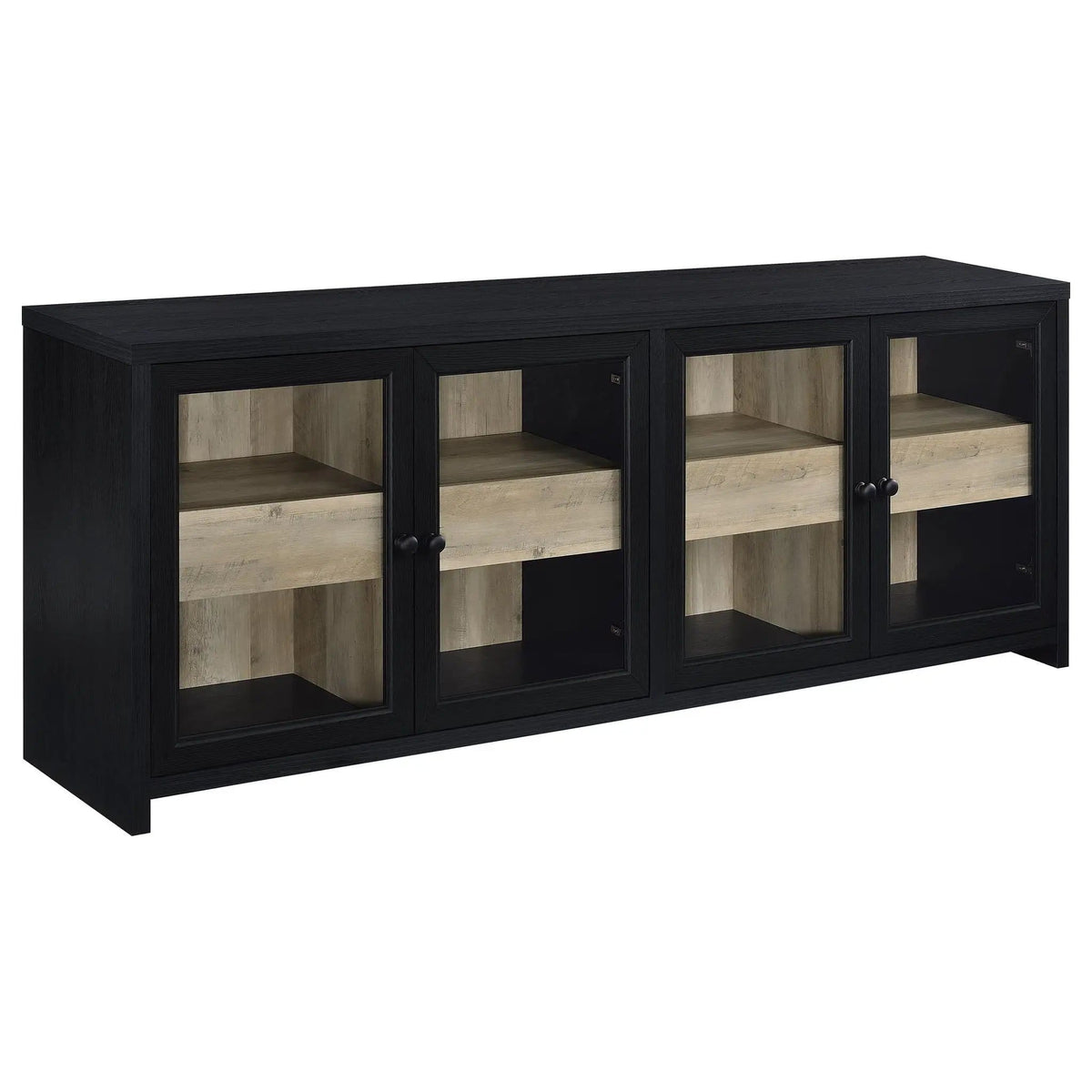 Denison 79-inch 4-door TV Stand Media Console | 79 x 15.5 x 30 in | Engineered Wood & Glass | Black