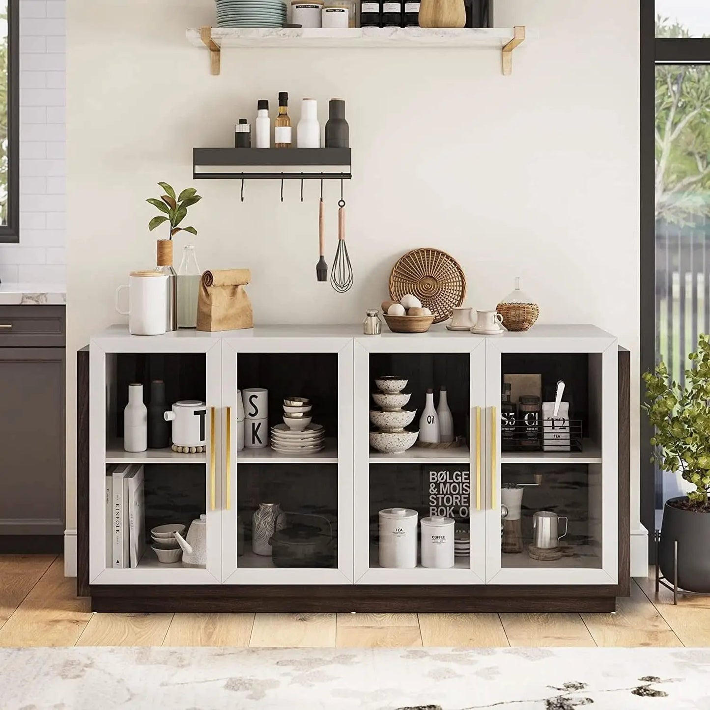 Brixston Modern Wood Glass Buffet Cabinet 64 Inch Wide from PriceLows™