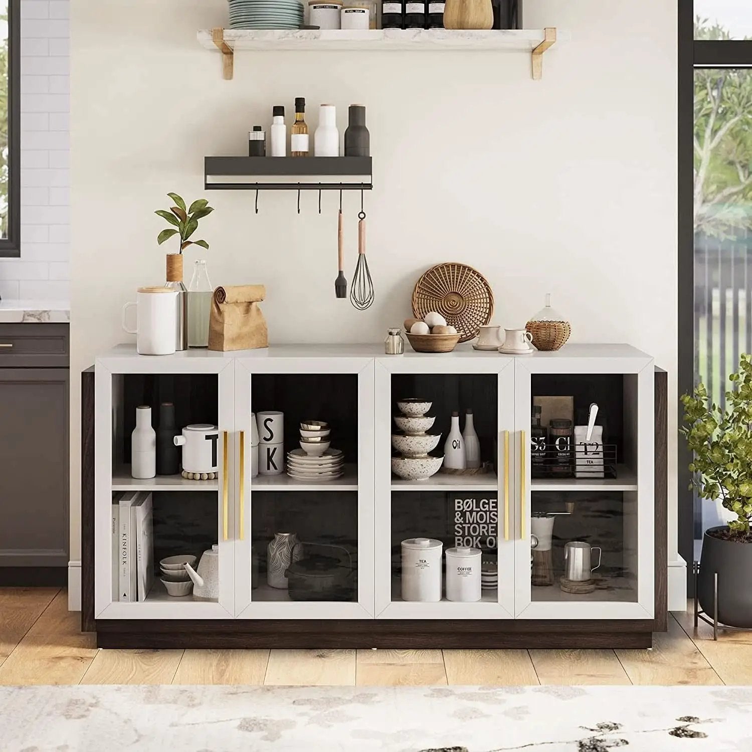 Brixston Modern Wood Glass Buffet Cabinet 64 Inch Wide from PriceLows™