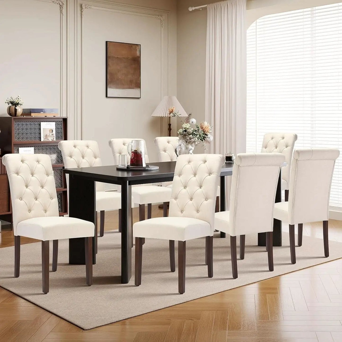 Rectangular Dining Table Set For Six Black Beige Two Tone from PriceLows™