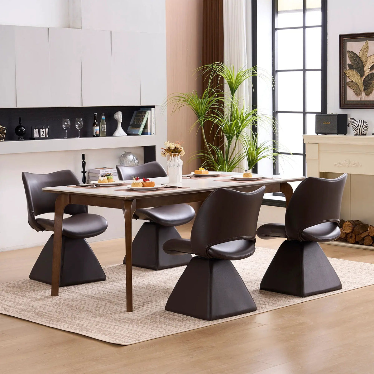 Modern Swivel Dining Chair | High Back | Faux Leather | Black