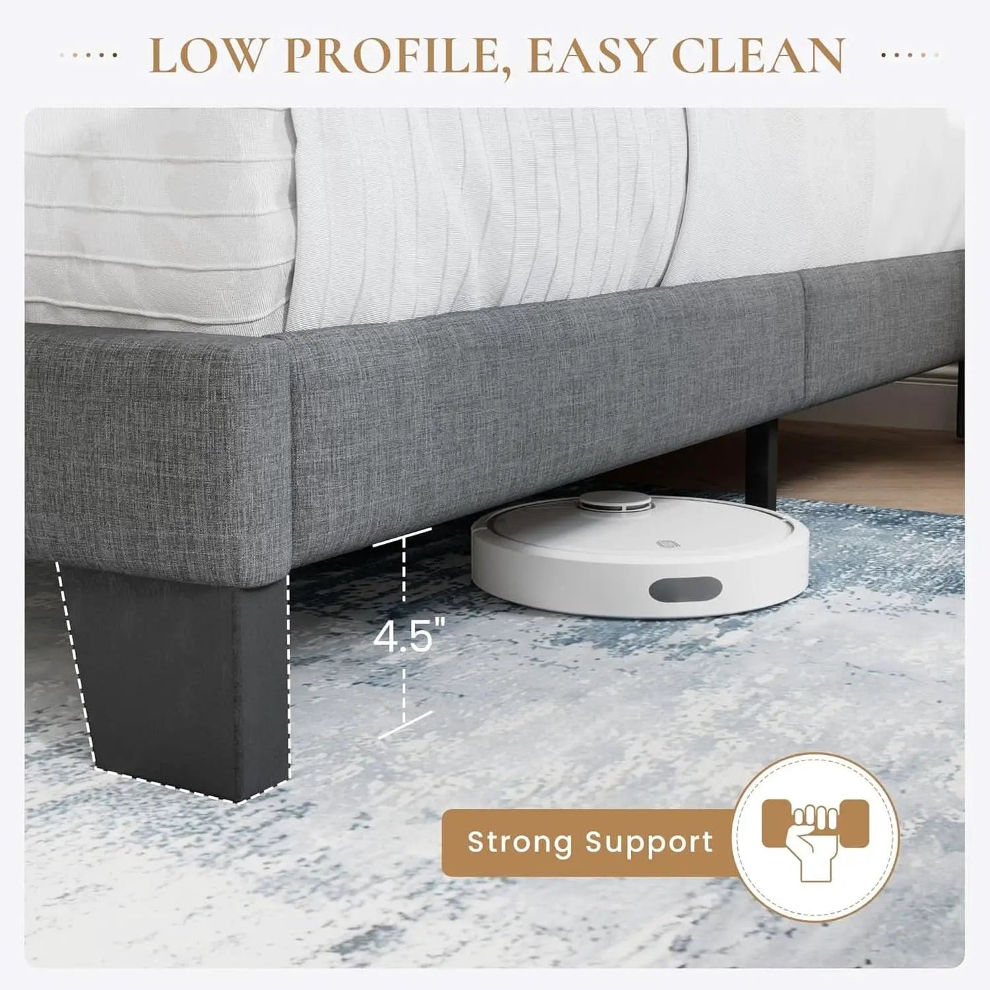 Full Size Upholstered Bed Frame With Grey Headboard from PriceLows™