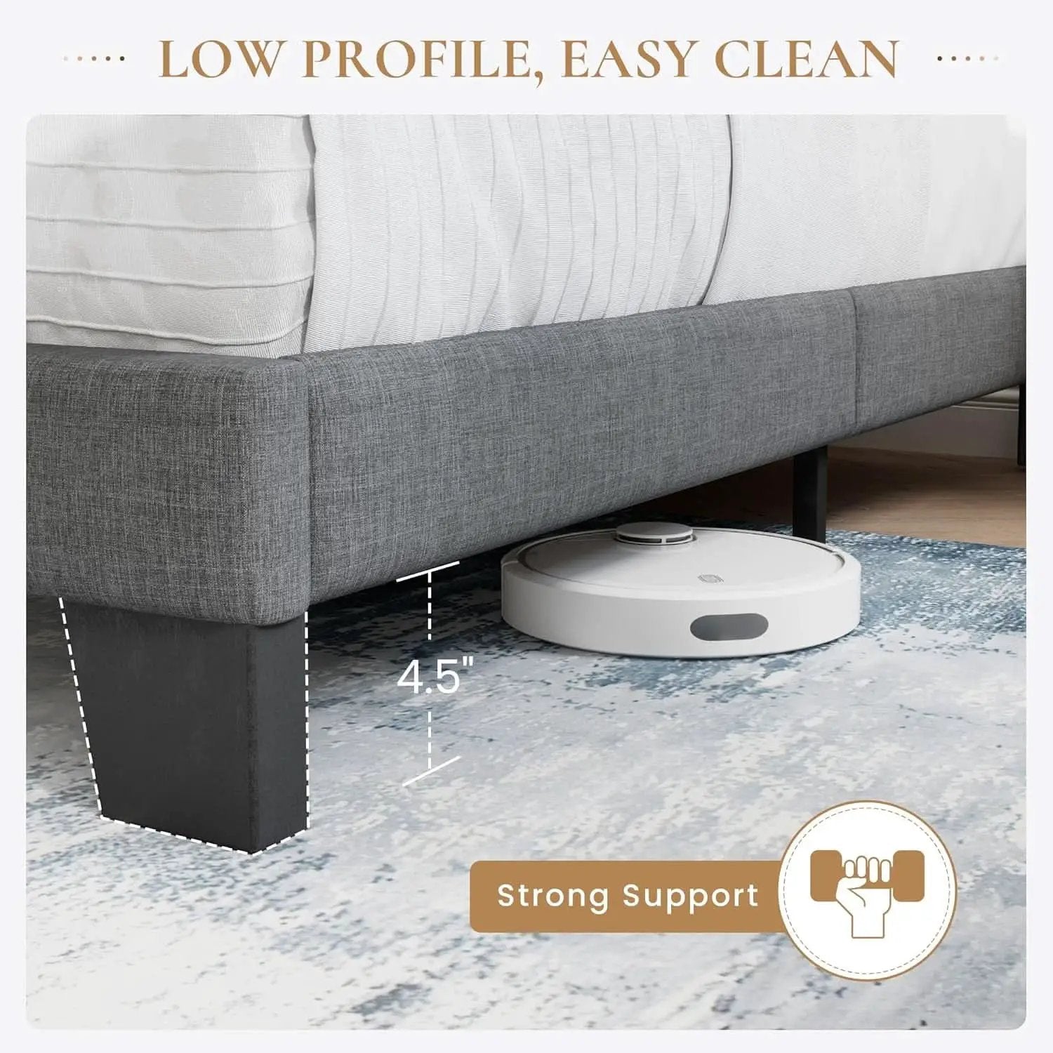 Full Size Upholstered Bed Frame With Grey Headboard from PriceLows™