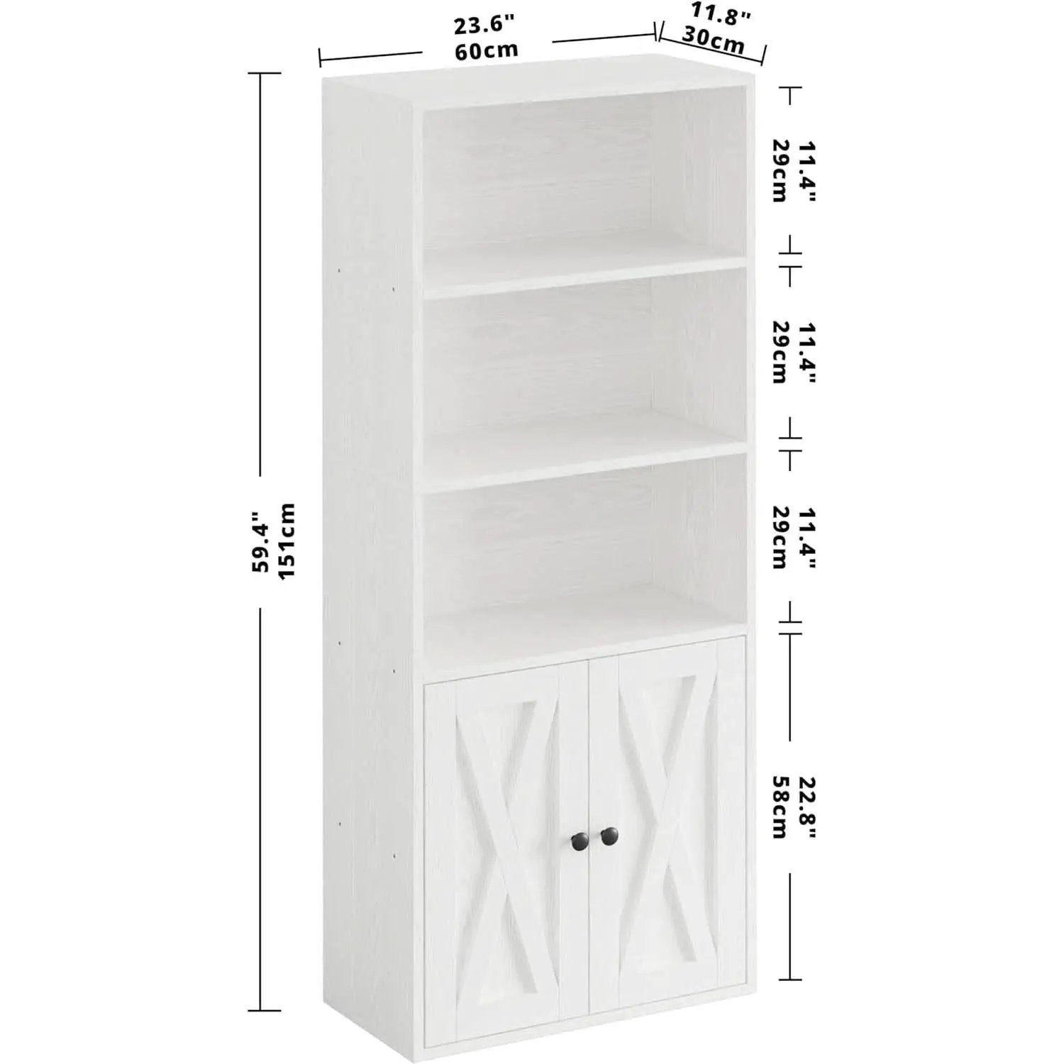 Industrial Bookshelf With Doors 11.8 Depth 5 Shelf Bookcase from PriceLows™