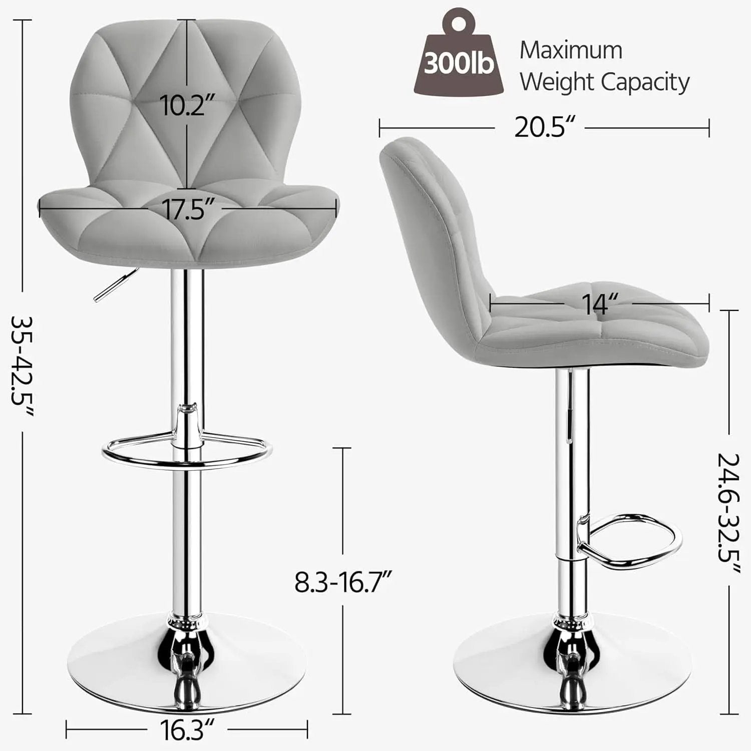 Grey PU Leather Bar Stools Set Of 2 Adjustable Height from PriceLows™
