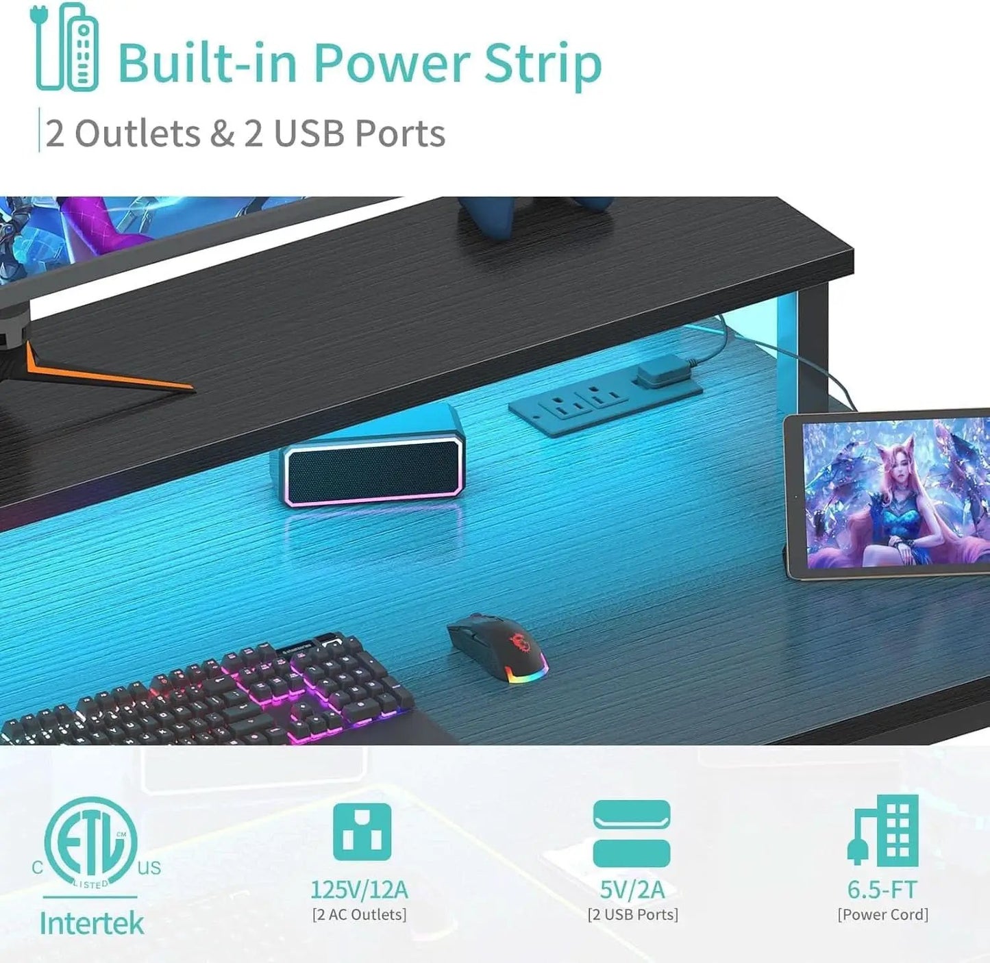 Black 40 Inch RGBIlluminated Gaming Desk With USB Ports from PriceLows™