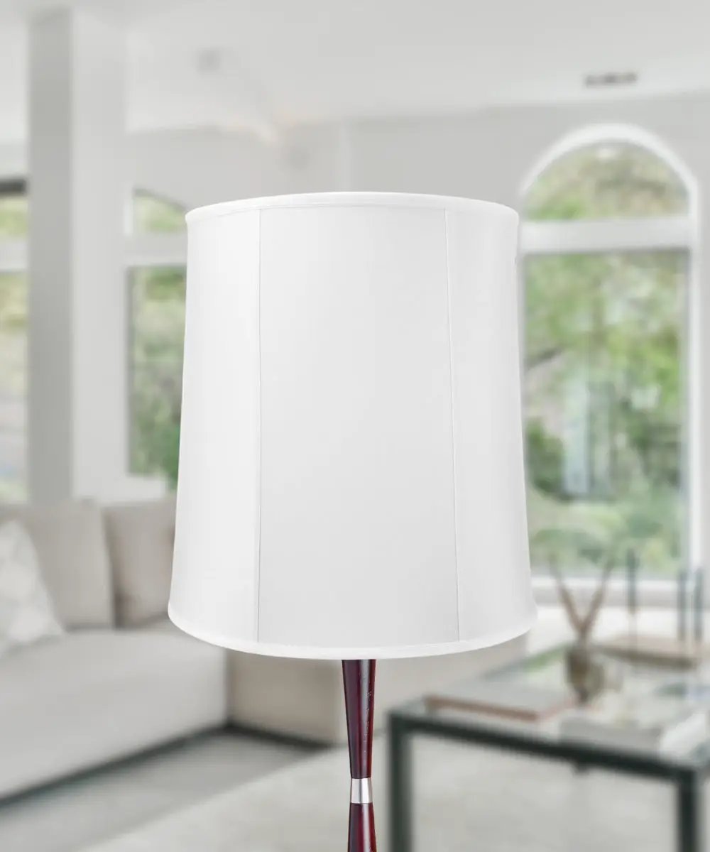 Drum Lampshade In White Shantung | 14x16x17in | Metal Frame | Cylinder Shade