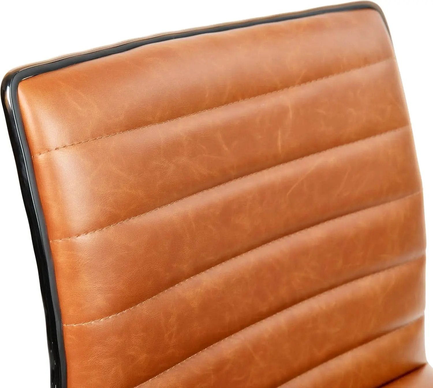 Low-Back Ribbed Upholstered Vinyl Swivel Desk Chair, Brown, Adjustable Height from PriceLows™