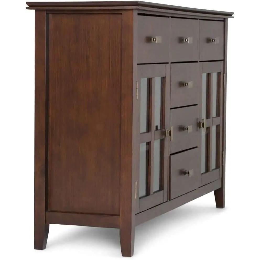 Pine Wood Sideboard Buffet Russet Brown Adjustable Shelves from PriceLows™