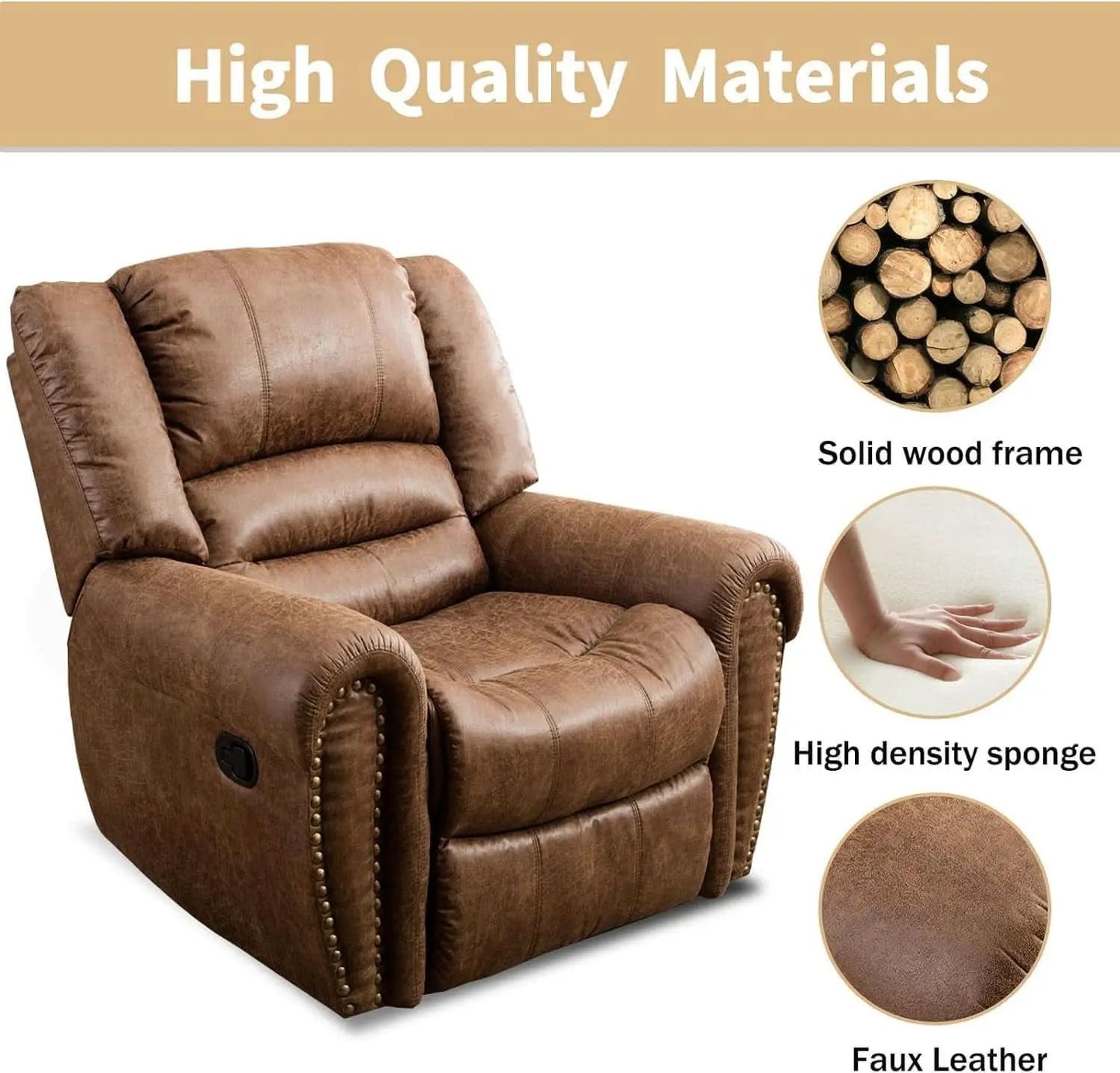 Leather Recliner Chairs Set 2 Nut Brown Manual Recliners from PriceLows™