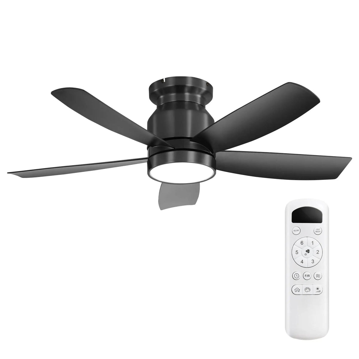 Indoor Flush Mount Ceiling Fan | 42 Inch Span | 22W LED Light | Black