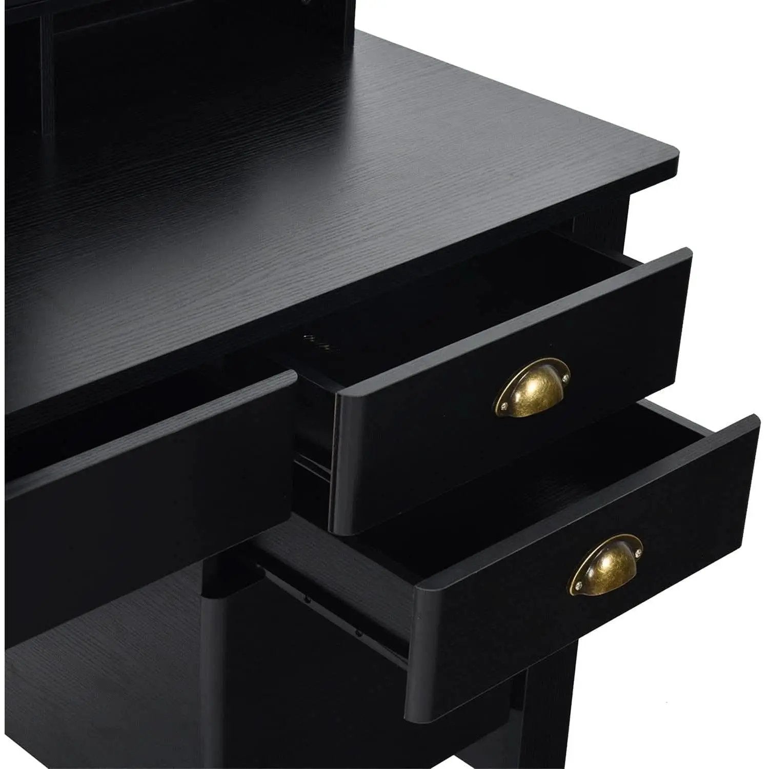 Matte Black Desk With Drawers And Hutch For Home Office from PriceLows™