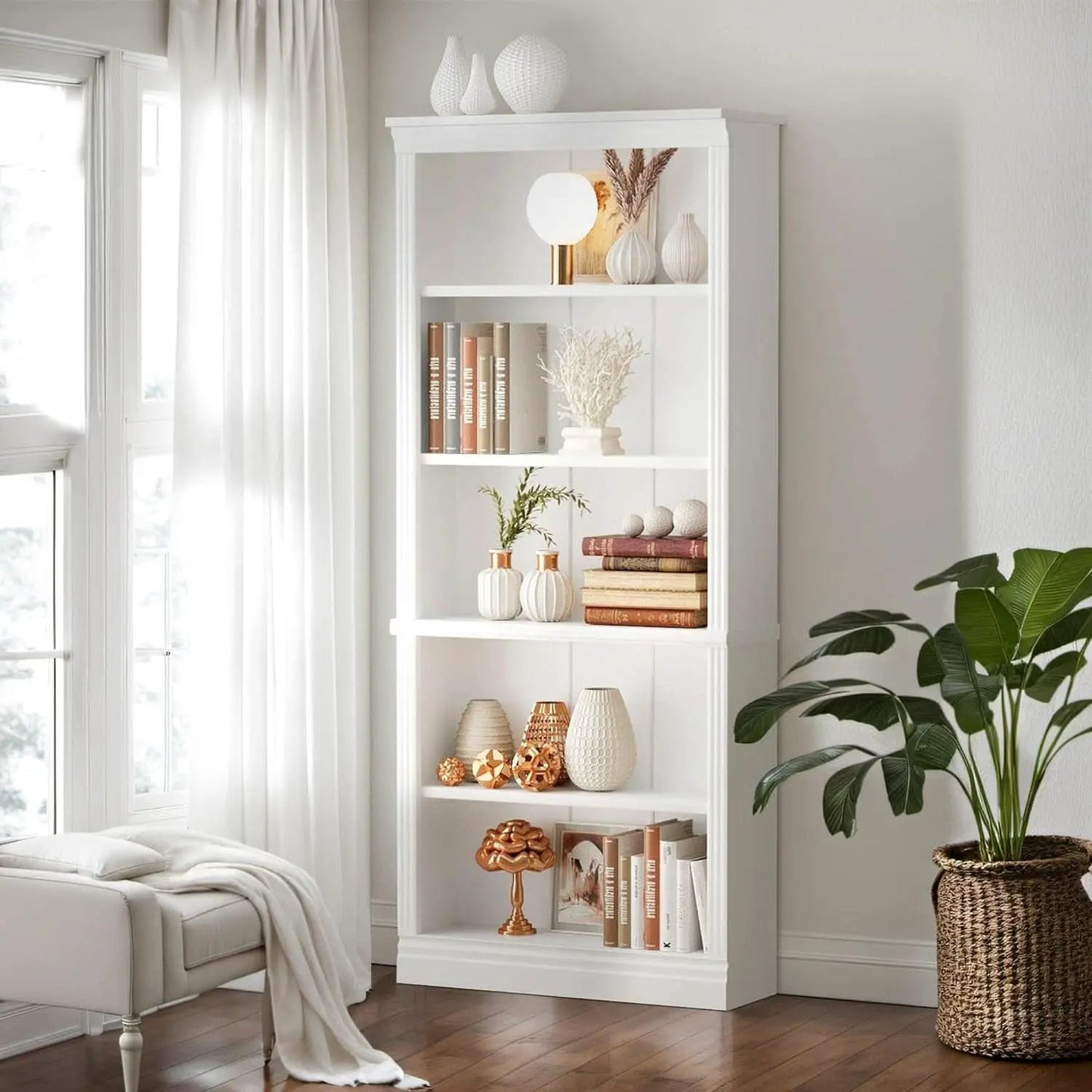 White 72 Inch Tall Bookcase For Living Room Storage from PriceLows™