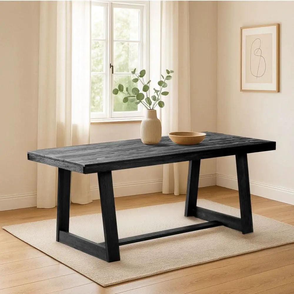 72 Inch Farmhouse Dining Table Solid Wood Black Wirebrush from PriceLows™