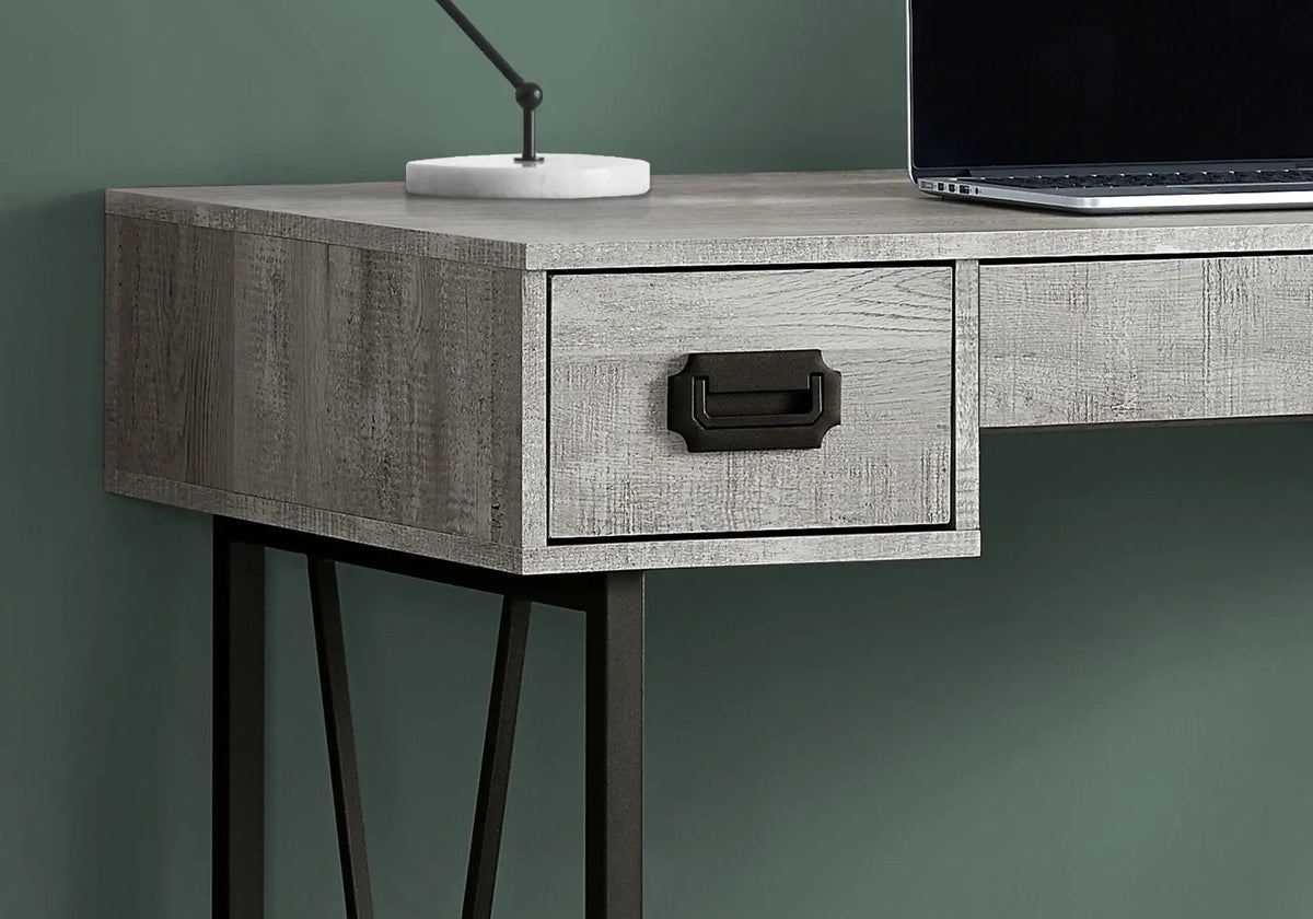 Transitional Computer Desk | Thick Paneled Design | Two Side Drawers | Metal Glides