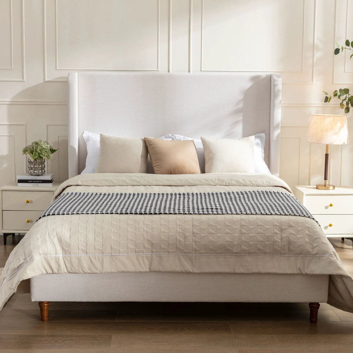 Harper Tall Headboard Upholstered Bed | Elegant Simplicity | No Box Spring Needed | 54 Inch Height