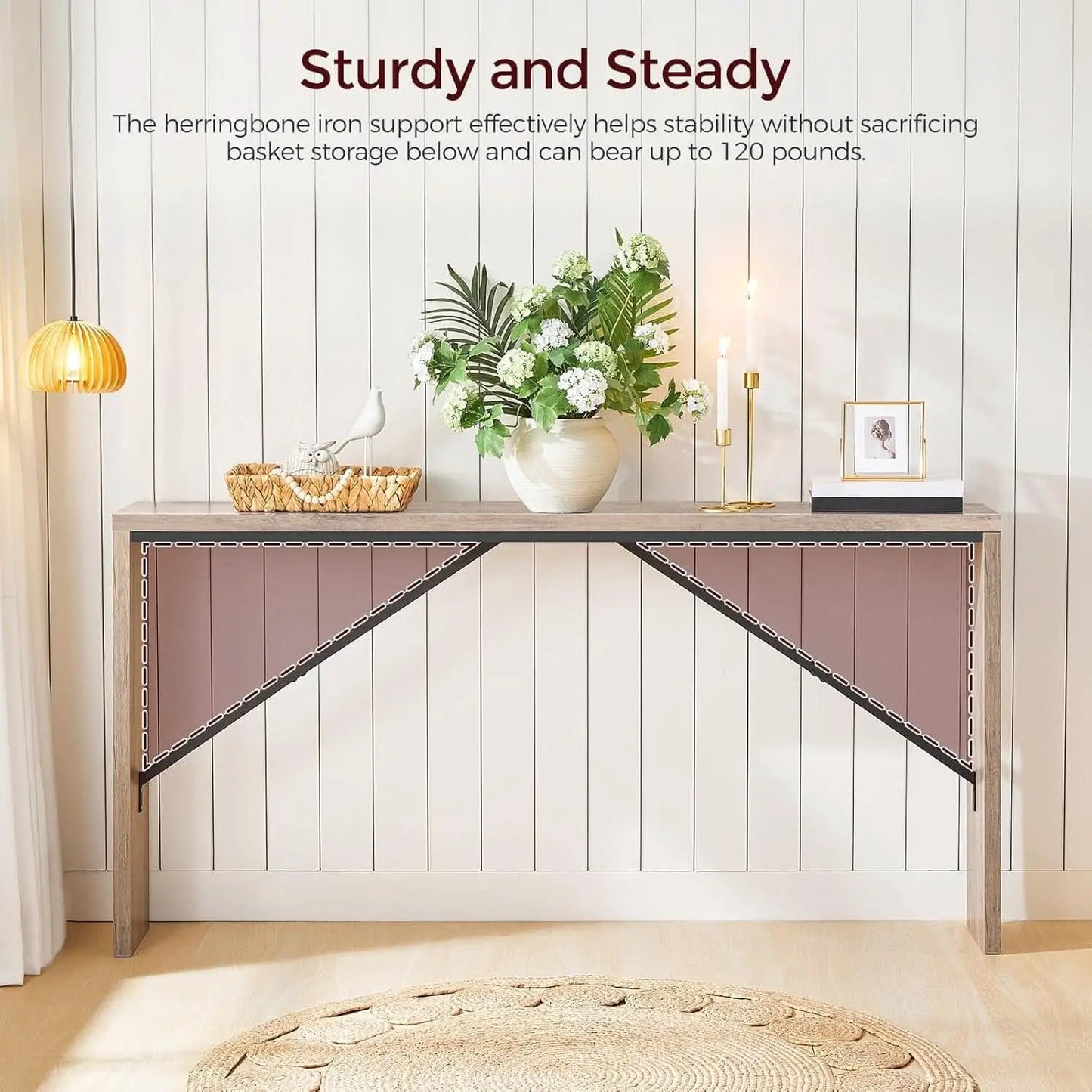 62.2 Inch Greige Industrial Console Table For Entryway from PriceLows™